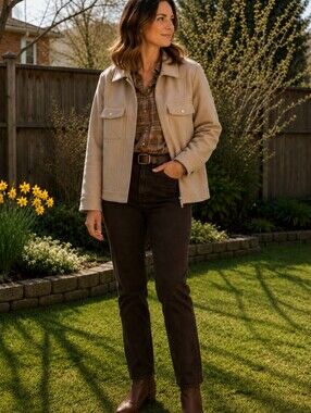 Magaschoni Suede-Look Zip Maytag Man Like Jacket in Khaki -Sz: 1X/TG
